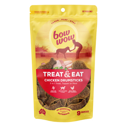 Single Pack Bow Wow Dog Treats Treat & Eat Chicken Drumsticks 9 Pack