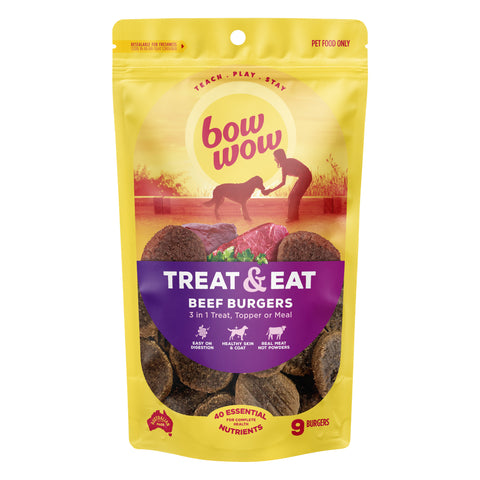 Single Pack Bow Wow Dog Treats Treat & Eat Beef Burgers 9 Pack