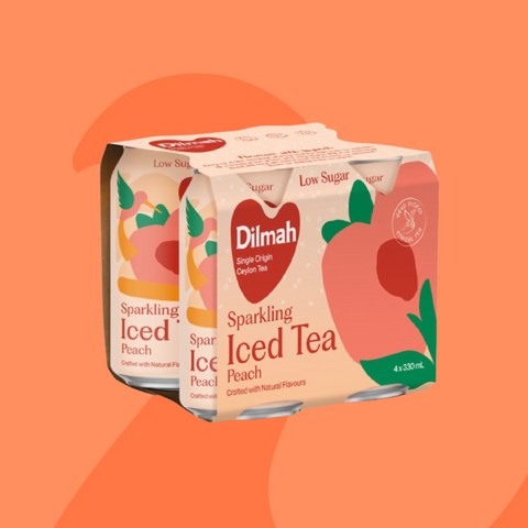 Dilmah Low Sugar Sparkling Iced Tea Peach 4 Pack x 330mL - Carton x 6