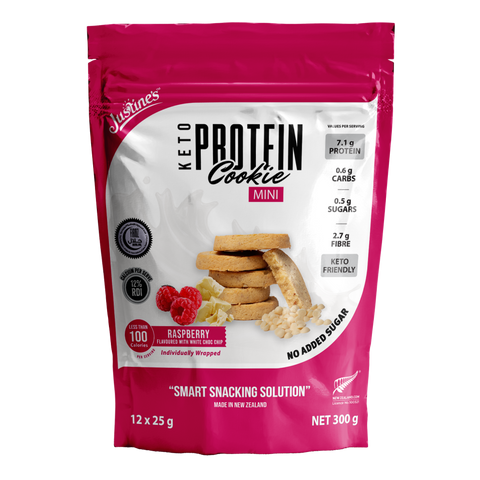 Justines Mini Raspberry White Choc Cookies GF 300g